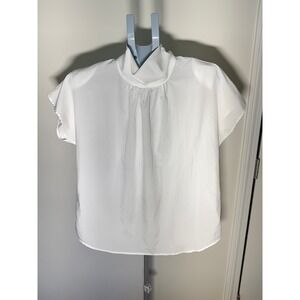 Greenwich Square Vintage White Mock Neck Blouse Cap Sleeve Top  15/16 9059-101